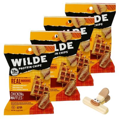 Wilde Protein Chips 4 Bags Protein Snacks for Adults Healthy Chips and Keto Chips Protein Snack Alternative to Popcorners, Whisps and Kale Chips with Plastic Bag Clip