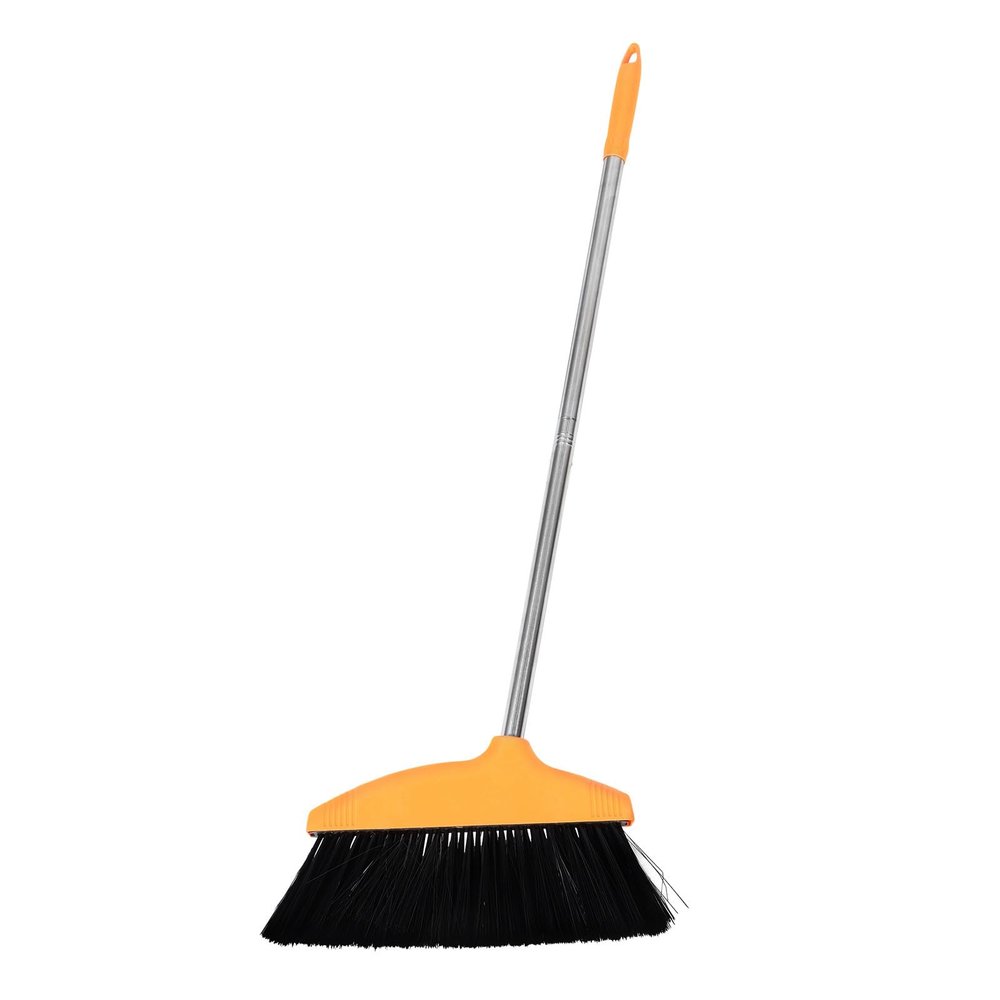Totority Soft Bristle Broom with Dustpan, Wide Angle Household Sweeping Brush, Long Handle Non-Stick Hair Floor Broom for Indoor Outdoor Cleaning and Garage Use, Orange