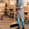 Totority Soft Bristle Broom with Dustpan, Wide Angle Household Sweeping Brush, Long Handle Non-Stick Hair Floor Broom for Indoor Outdoor Cleaning and Garage Use, Orange view 4