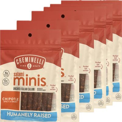 Salami Minis, Chipotle Spicy & Smoky, Uncured Italian Salami, Humanely Raised, 2.6 oz, 6 Pack
