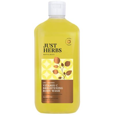 J.u.s.t. H.e.r.b.s. Vitamin C Brightening Body Wash with Lime and Liquorice, Brightens and Exfoliates, All Skin Types, 10.14 fl. oz.