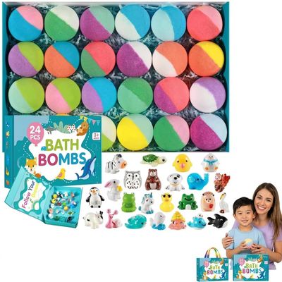 Easter Bath Bombs for Kids, 24-Pack Natural Bath Bombs with Surprise Spring Animal Toys Inside, Mega Bubble Gentle Kids Bath Kit Gift Set