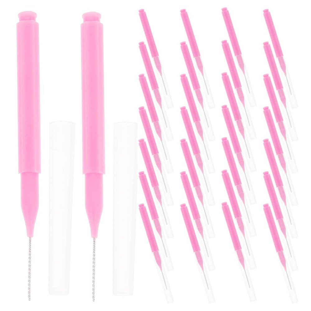BIUDECO 200pcs Pink Interdental Brushes Oral Cleaning Brush Soft Bristles Gum Cleaning Tool for Braces Travel Household Dental Floss Picks