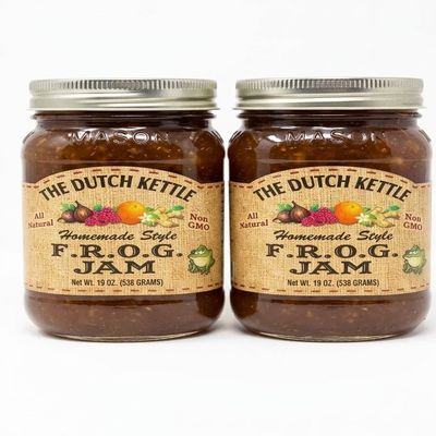 The Dutch Kettle Amish Homemade Jam & Jelly Two Pack (18 oz Jars) Non-GMO, Preservative-Free, Traditional Recipe Multiple Flavors Available (Frog Jam)