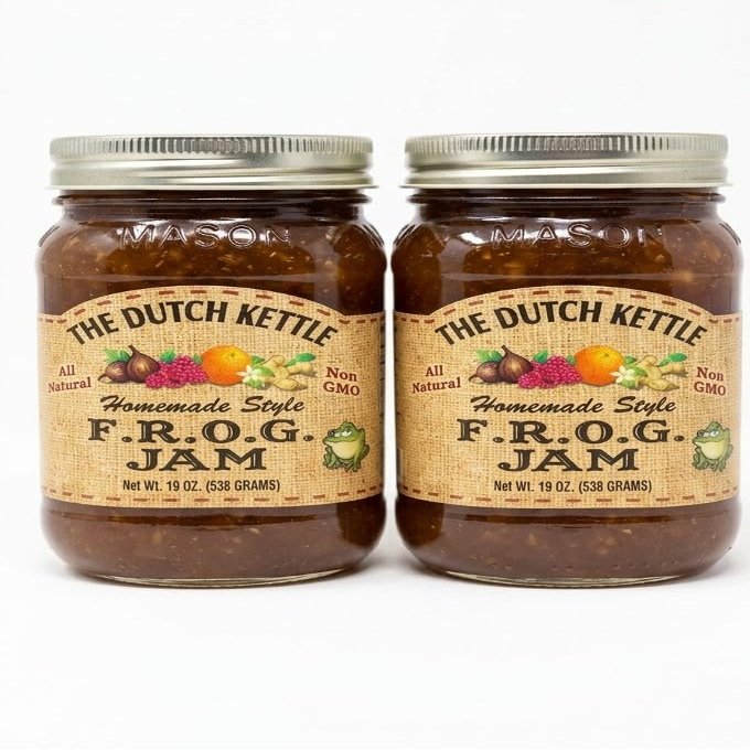 The Dutch Kettle Amish Homemade Jam & Jelly Two Pack (18 oz Jars) Non-GMO, Preservative-Free, Traditional Recipe Multiple Flavors Available (Frog Jam)