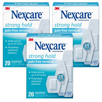 Nexcare Strong Hold Pain Free Removal Bandages, Assorted, 60 Count