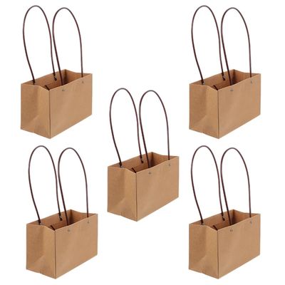 TIDTALEO 5pcs Kraft Paper Tote Bags with Handle Waterproof Bouquet Wrapping Carrier Bags for Party Floral Packaging