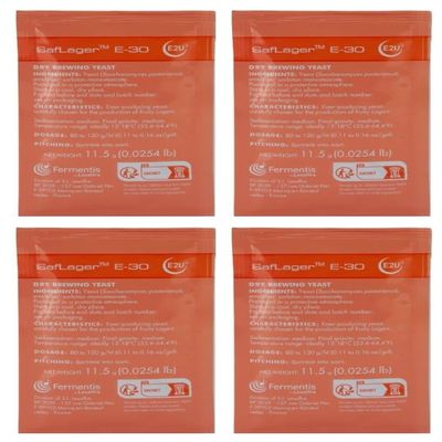 4PK E-30 LAGER YEAST For Fruity Aromatic Lagers With Full Pheonolics Safale Dry Ale Yeast 11.5g Sachets