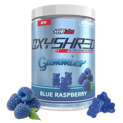 EHP Labs OxyShred Pre Workout Energy Gummies, Blue Raspberry, 60 Servings