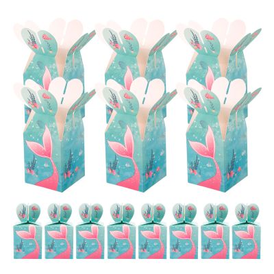 OSOLADY 50pcs Mermaid Heart Candy Boxes Small Paper Party Treat Storage Packaging for Summer Festival Wrapping