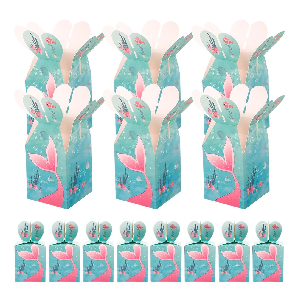 OSOLADY 50pcs Mermaid Heart Candy Boxes Small Paper Party Treat Storage Packaging for Summer Festival Wrapping