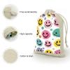 VTCTOASY Pastel Color Happy Face 8 Pcs Burlap Gift Bags with Drawstring Reusable Wrapping Bags for Birthday Party Favors view 3