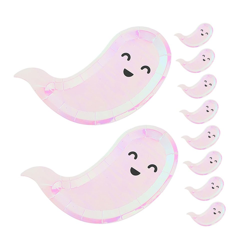 Baluue 24pcs Halloween Ghost Paper Plates Set, Lightweight Disposable Dinner Plates Irregular Phantom Design, Household Party Tableware for Halloween Gatherings and Family Celebrations