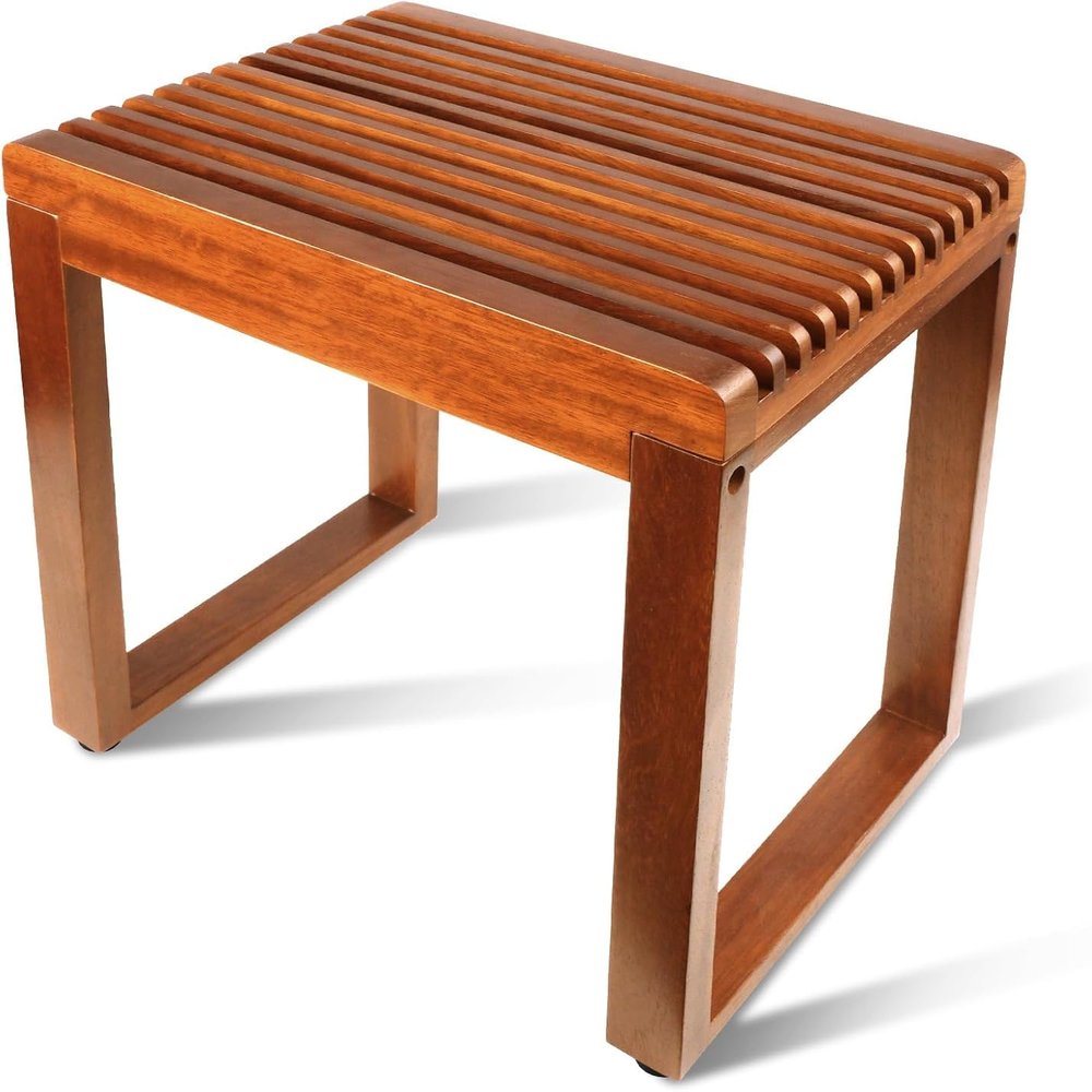 RUIERS Compact Teak Shower Bench 15.7 Heavy Duty 500 lbs, Waterproof Bath Stool for Small Walk-in Shower, Elderly & Disabled Safe Shower Seat