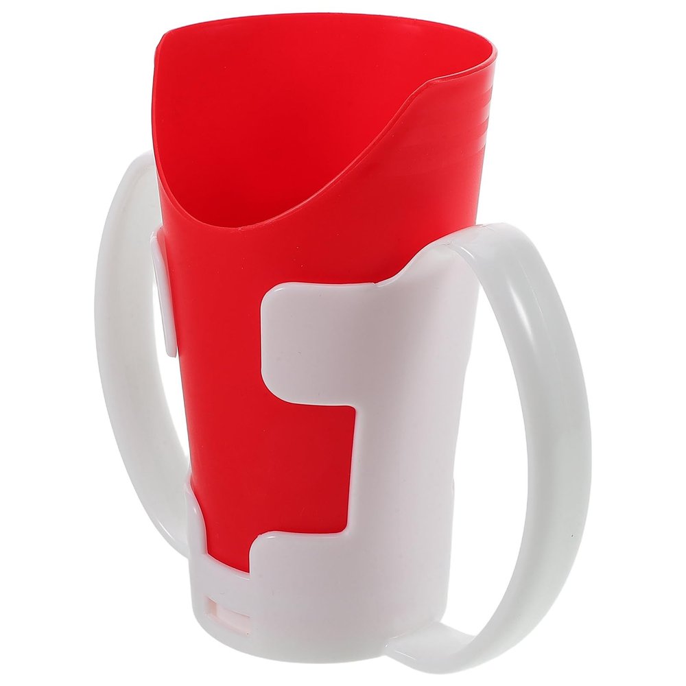BETOOKY Nose Cutout Drinking Cup for Seniors with Non-slip Tumbler Base, Spill-proof Independent Drinking Aid for Elderly Patients and Disabled Adults, Red Cup with Holder for Safe
