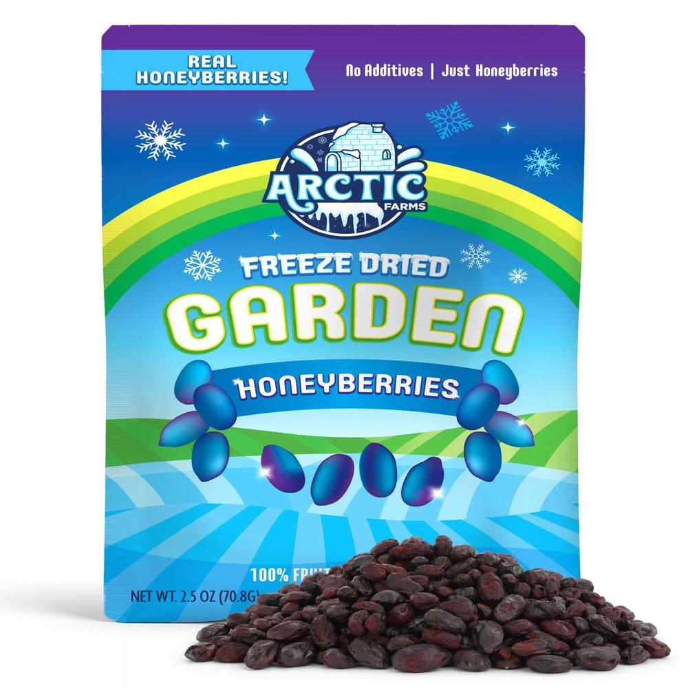 Arctic Farms Freeze-Dried Organic Honeyberries, Tart-Sweet Superfruit Snack, No Sugar Added, Gluten-Free, Vegan, Grown in North America (Large Bag)