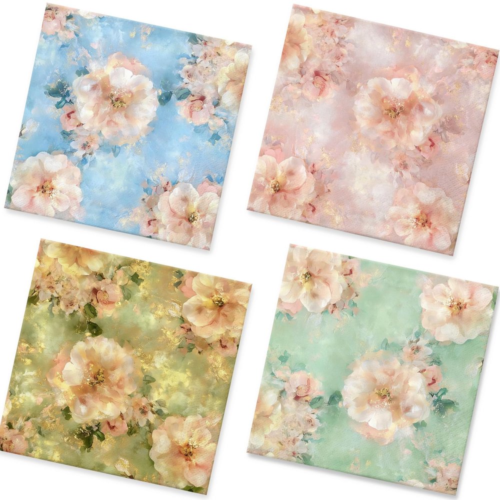 Retro Floral Guest Napkins - 50Pcs, 2Ply, 6.5 x 6.5 Inches