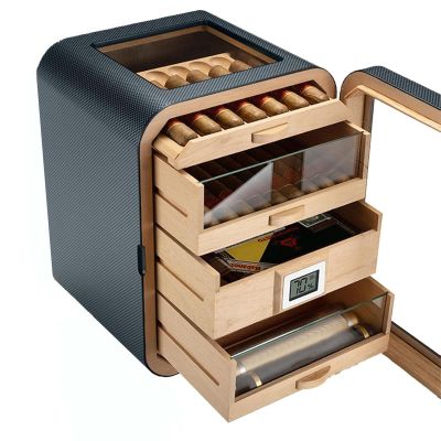 Cedar Wood Cigar Humidor Cabinet with Digital Hygrometer, Silent Temperature Control & Sunroof, Ideal for Cigar Storage & Preservation (3-Drawer)