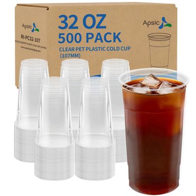 1000 Pack 12oz 92MM Clear PET Disposable Cups Iced Coffee Juice Cold Drink