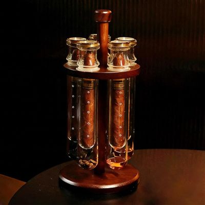 AFLEPCBRQ Cigar Infuser Glass Tube Kit with Handmade Wooden Base,Cigar Flavor Injector Humidifier, Cigar Infuser Glass Tube Kit for Men Cigar Lovers and Enthusiasts