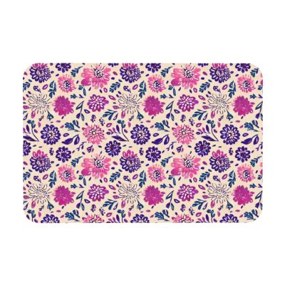 Boho Ombre Floral Botanical Purple Bath Mat Diatomaceous Quick Drying Shower Mat Non-Slip Super Absorbent Mat 24''x16''
