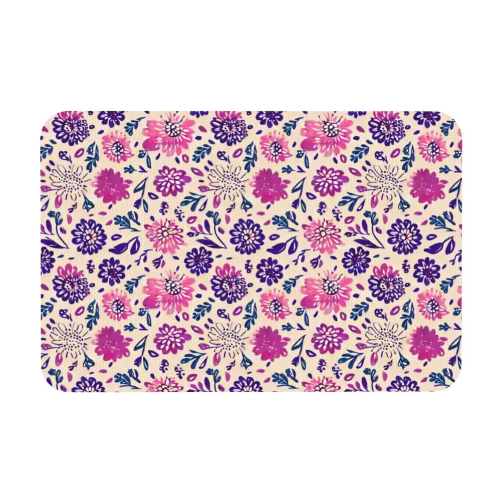 Boho Ombre Floral Botanical Purple Bath Mat Diatomaceous Quick Drying Shower Mat Non-Slip Super Absorbent Mat 24''x16''
