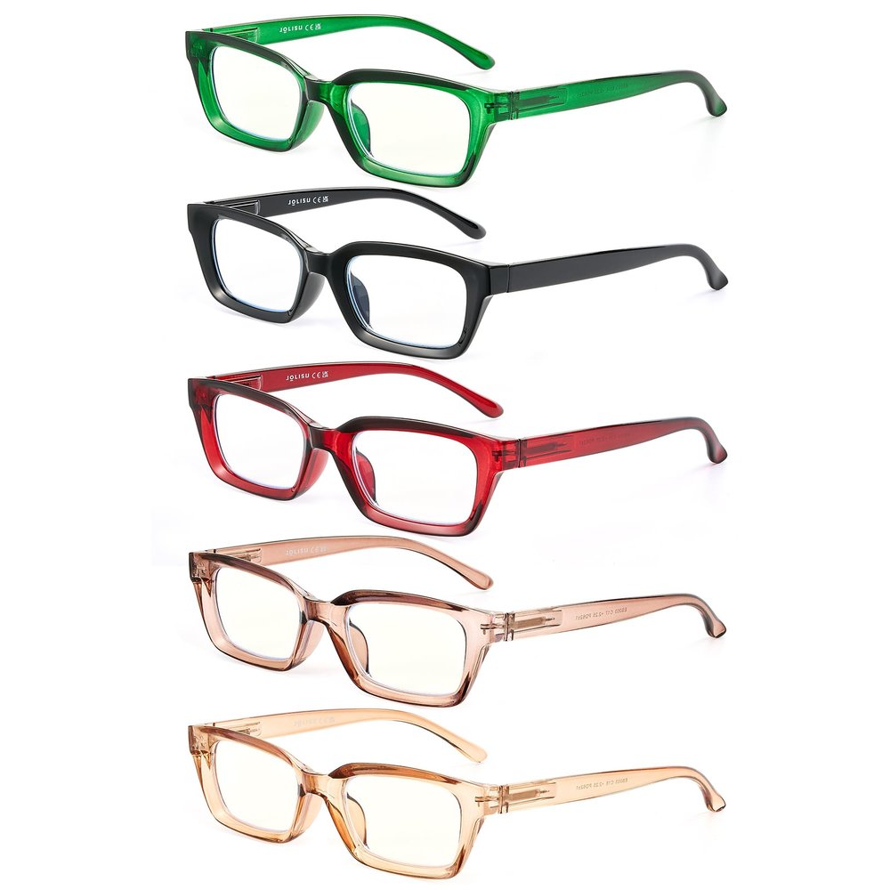 JOLISU 5 Pack Reading Glasses For Women,Blue Light Blocking Computer Reader Spring Hinge Eyeglasses +1.25
