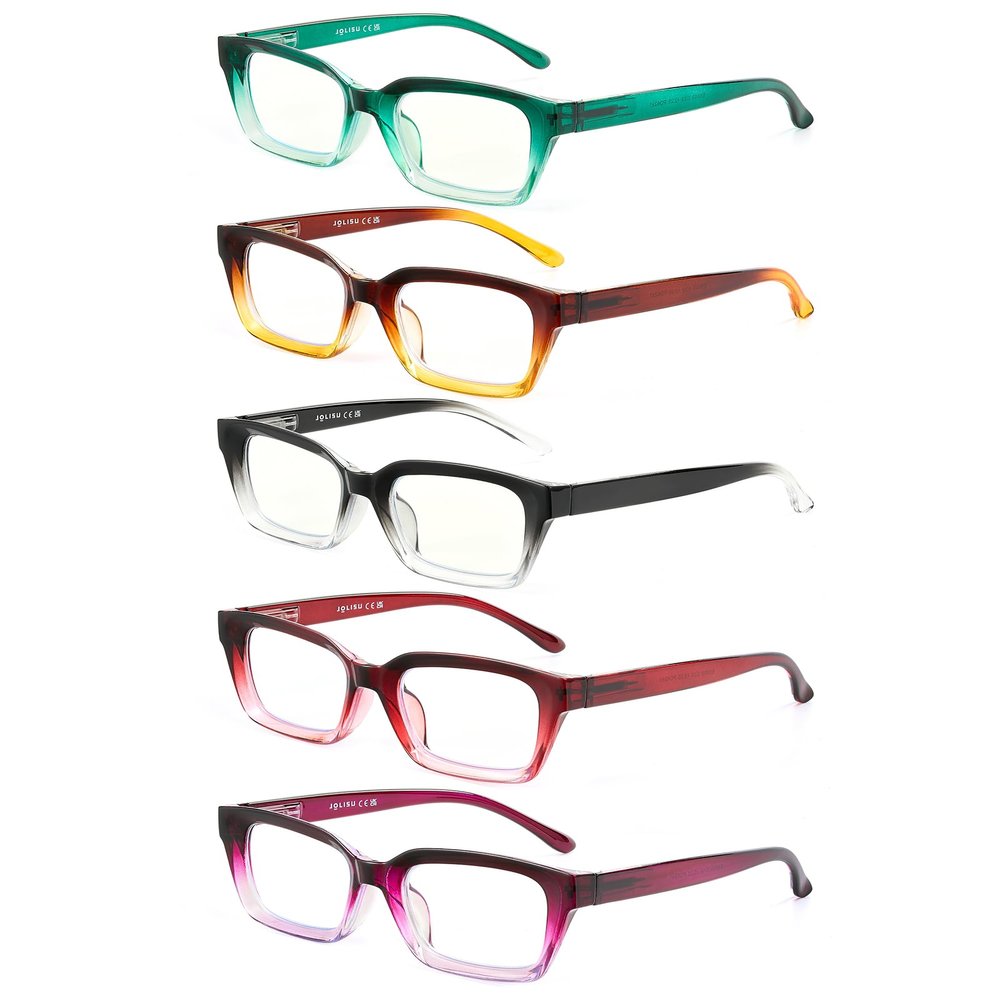 JOLISU 5 Pack Reading Glasses For Women,Blue Light Blocking Computer Reader Spring Hinge Eyeglasses +1.50