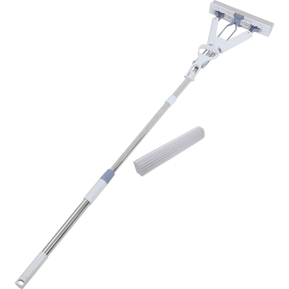 VICASKY Folding Sponge Mop for Cleaning 28cm Dual Use Wet and Dry Floor Mop with Double-Head Absorbent Sponge Suitable for Household Tile and Bathroom Cleaning