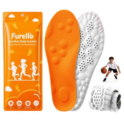 4D Cloud-Soft Comfort Insoles for Kids and Youth - Trim-to-Fit Insoles with Arch Support and Shock Absorption - Breathable Memory Foam Kids Shoe Inserts Designed for Growing Feet (US Youth 5Y - 6Y)