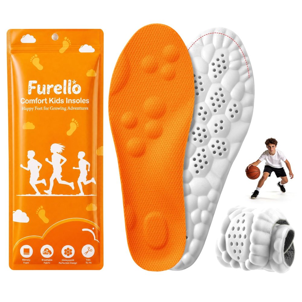 4D Cloud-Soft Comfort Insoles for Kids and Youth - Trim-to-Fit Insoles with Arch Support and Shock Absorption - Breathable Memory Foam Kids Shoe Inserts Designed for Growing Feet (US Youth 5Y - 6Y)