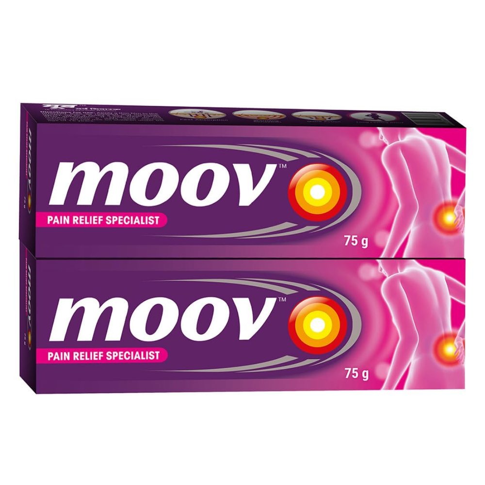 Moo'v Fast Relief Cream - 75g | Suitable for Back, Muscle, Joint, Knee | 100% Ayurvedic Formula | Suitable for Sports & Gym Related Injuries (Pack of 2)