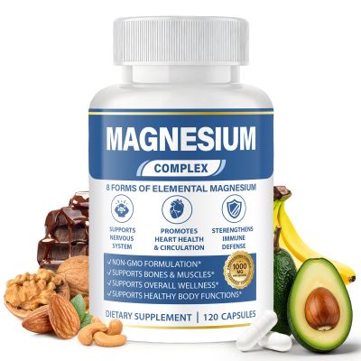 1000mg Magnesium Complex 8 in 1 for Women & Men Magnesium Glycinate, Citrate, Malate, Taurate, Oxide, Carbonate, Aspartate, Orotate Vegan Non-GMO, for Sleep, Fatigue & Heart Health, 120 Capsules