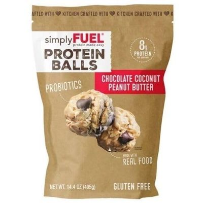 Chocolate Coconut Peanut Butter Protein Balls (14.4 oz.) Gluten-Free Snack with 8g Protein & Probiotics No Artificial Ingredients, Clean Whole Food Energy Bites