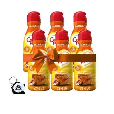 Hazelnut Liquid Coffee Creamer, Non Dairy Flavored Coffee Creamer, 32 fl oz Bottles (Pack of 6) for Hot and Iced Coffee with Measuring Tape