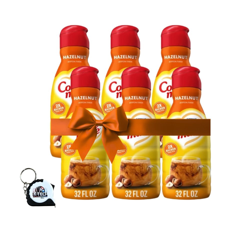 Hazelnut Liquid Coffee Creamer, Non Dairy Flavored Coffee Creamer, 32 fl oz Bottles (Pack of 6) for Hot and Iced Coffee with Measuring Tape