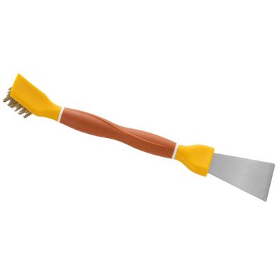 Cabilock Multi-Functional Stainless Steel Double-Head Kitchen Cleaning Scraper and Stove Cleaner, Thickened Oil Scraper with Yellow Handle for Refrigerator Defrosting and Household Detail