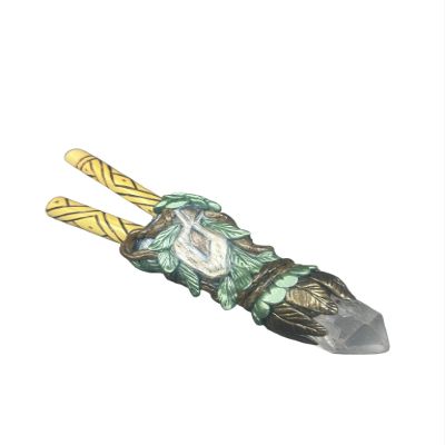 Artisan Handcrafted Kuripe, Bamboo with Crystal Point, Hand-Painted, Sacred Ceremony Tool