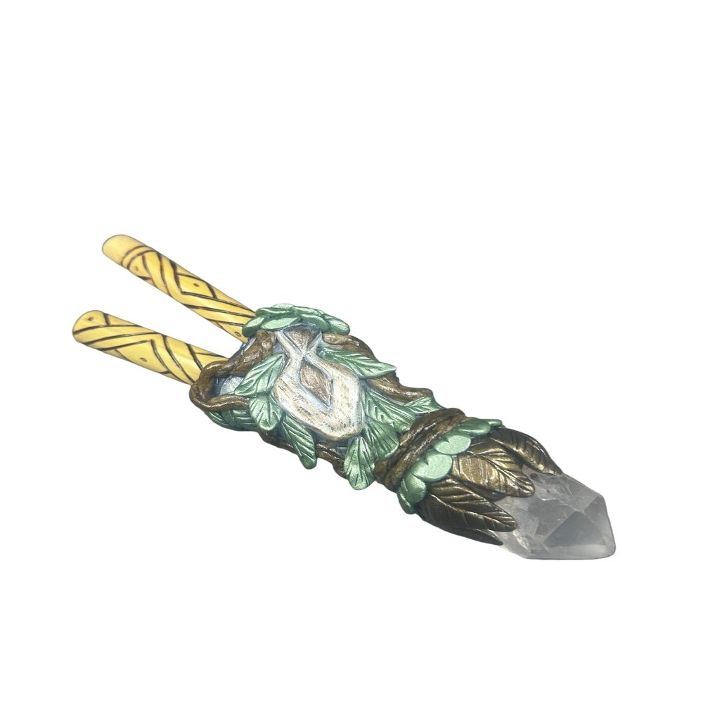 Artisan Handcrafted Kuripe, Bamboo with Crystal Point, Hand-Painted, Sacred Ceremony Tool