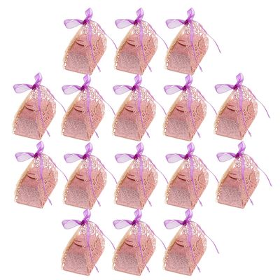 Anneome 50pcs Hollow Rose Flower Wedding Favor Boxes with Ribbons, Glitter Pink Candy and Chocolate Boxes for Wedding Party, Shower, Birthday Celebration