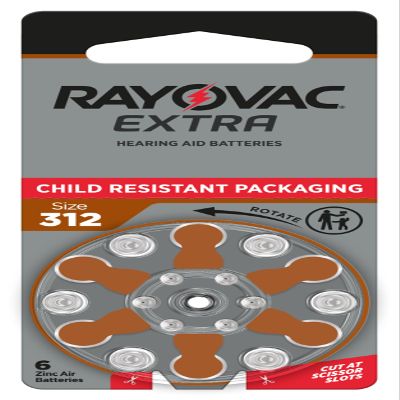 Rayovac Extra Size 312 Hearing Aid Batteries, Long-Lasting Power, Zinc-Air, Mercury Free, 1.45V, Improved Child-Resistant Packaging, Recyclable, 60 Count (10 Packs of 6)