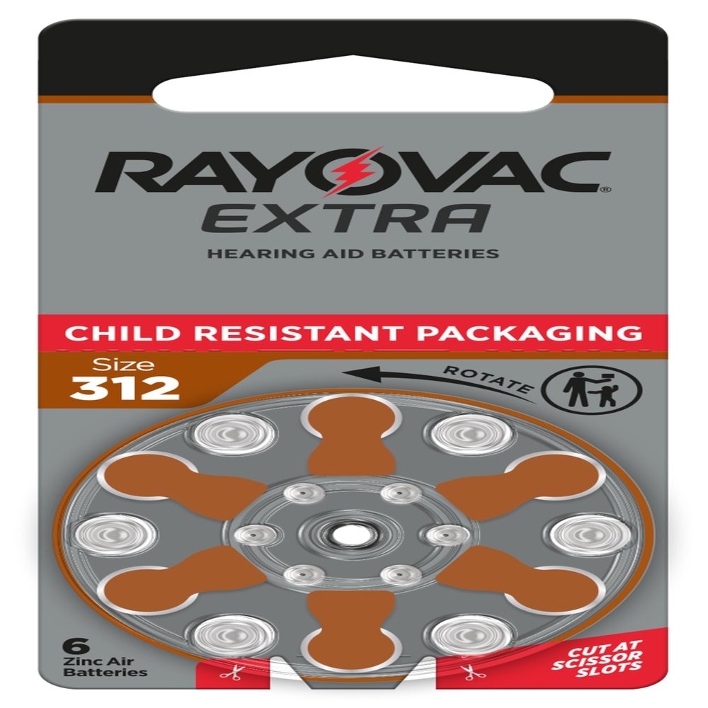 Rayovac Extra Size 312 Hearing Aid Batteries, Long-Lasting Power, Zinc-Air, Mercury Free, 1.45V, Improved Child-Resistant Packaging, Recyclable, 60 Count (10 Packs of 6)