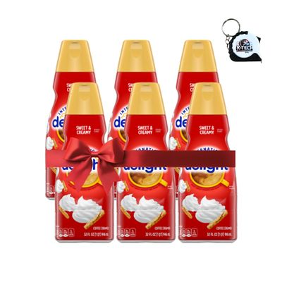 Sweet and Creamy Liquid Coffee Creamer, Non Dairy Flavored Coffee Creamer, 32 fl oz Bottles (Pack of 6) for Hot and Iced Coffee with Measuring Tape