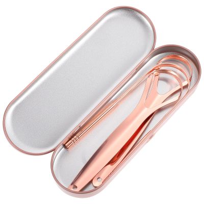 GAROZATION Gold Scraper and Cleaner Set, 2 Large Stainless Steel Scrapers with 3pcs U-shaped Brush Aluminum Case, Oral Hygiene Tool for Bad Breath Removal and Fresh Breath Care