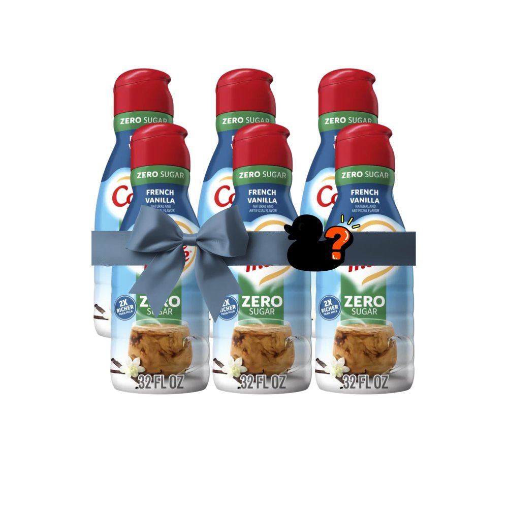 Zero Sugar French Vanilla Liquid Coffee Creamer, Non Dairy Flavored Coffee Creamer, 32 fl oz Bottles (Pack of 6) for Hot and Iced Coffee with Rubber Duck Toy