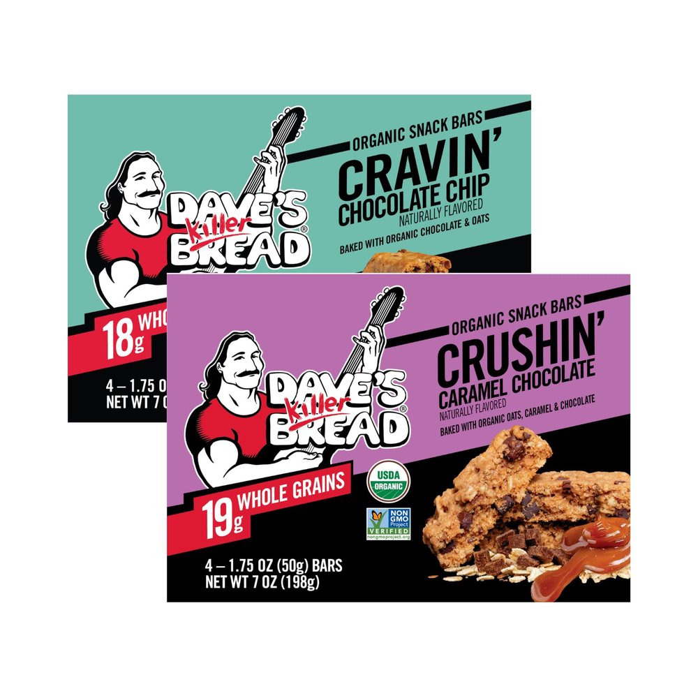 Daves Killer Bread Organic Snack Bars Crushin Caramel Chocolate & Chocolate Chip, 4 CT (Variety Pack)