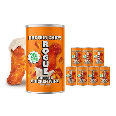 Rogue Protein Snacks, Buffalo Chicken Wing Protein Chips (8-pk) - 20g Of Protein, No Seed Oils, No Artificial Ingredients, With 1B+ Active Probiotics, Flavor Blasted Healthy Snack