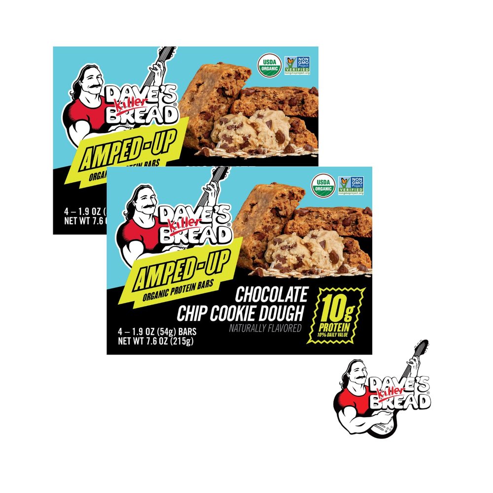 Daves Killer Bread Organic Protein Bars, Chocolate Chip Cookie Dough with Branded Sticker 4 Count (Pack of 2)
