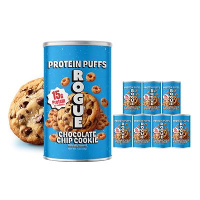 Rogue Protein Snacks, Chocolate Chip Cookie Protein Puffs (8-pk) - 15g Of Protein, No Seed Oils, No Artificial Ingredients, With 1B+ Active Probiotics, Flavor Blasted Healthy Snack