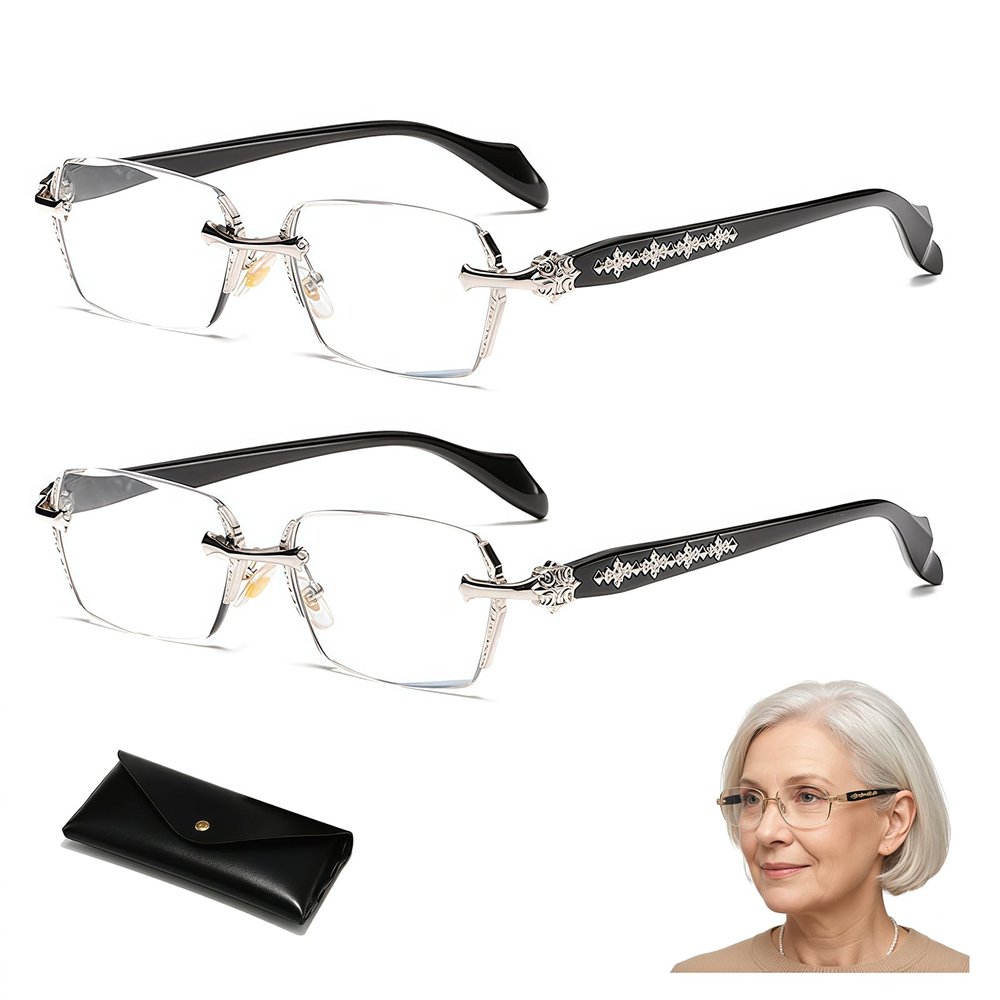 Frameless Reading Glasses Anti-Blue Light Clear Lens Rimless Blue-Light Glasses Eyewear with Diamond-Cut Edge for Men Women